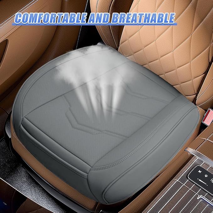 Luxury Faux Leather Car Seat Cover - Anti-Slip Waterproof Drive Seat Cushion Car Front Bottom Seat Cover with Storage Pocket - Universal Full Wrap Seats Protector for Cars SUV Trucks(Gray)