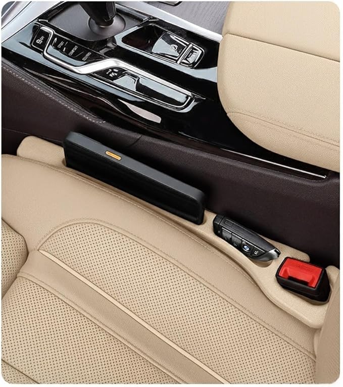 Upgrade 2-in-1 Car Seat Gap Filler Organizer 2 Pack PU Leather Gap Blocker to Stop Keys, Phone, Coin from Falling Between Seat & Console (Beige)