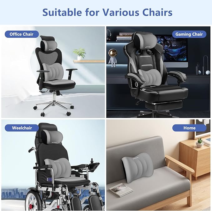 Car Seat Cushion with Neck Pillow & Lumbar Support Back Sciatica Tailbone Pain Relief Car Pillows Ergonomic Memory Foam Back Support for Driving Seat Office Chair Wheelchair 3 Pcs Grey