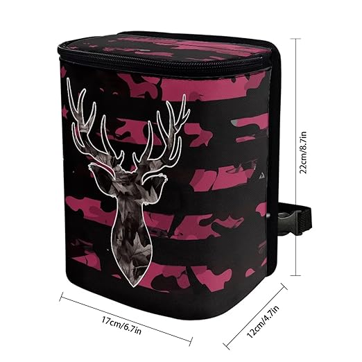 Pink Camo Deer Car Trash Can Auto Garbage Bag with Lid Leak-Proof Car Storage Bag Garbage Bag Hanging for Headrest Portable Vehicle Backseat Organizer