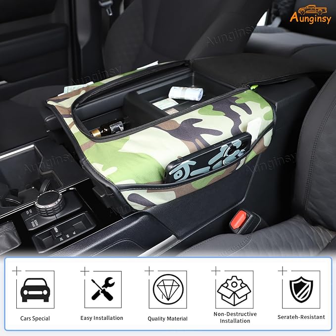 Upgrade Center Console Armrest Cover Compatible with Toyota Tundra 2022+ Sequoia 2023+ Leather Middle Console Cushion Lid Pad Anti-Scratch Armrest Seat Box Cover With Pocket Storage Bag Accessories