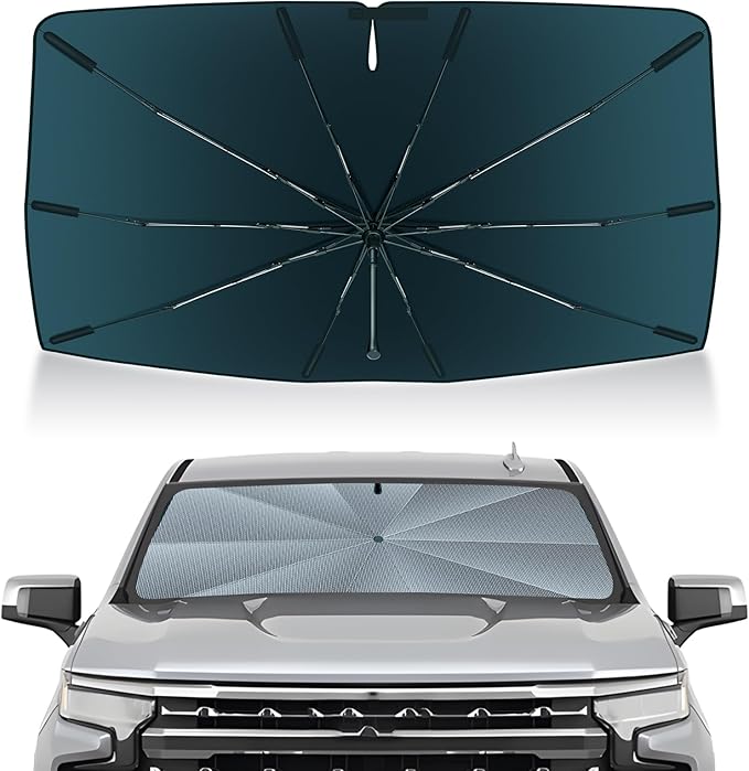 Autorder Windshield Sun Shade Umbrella for 2019-2026 Chevrolet Silverado/GMC Sierra Accessories,Upgraded Ice Crystal Material,Easy Setup Umbrella Sunshade for Car Windshield,100% Sun Blocking