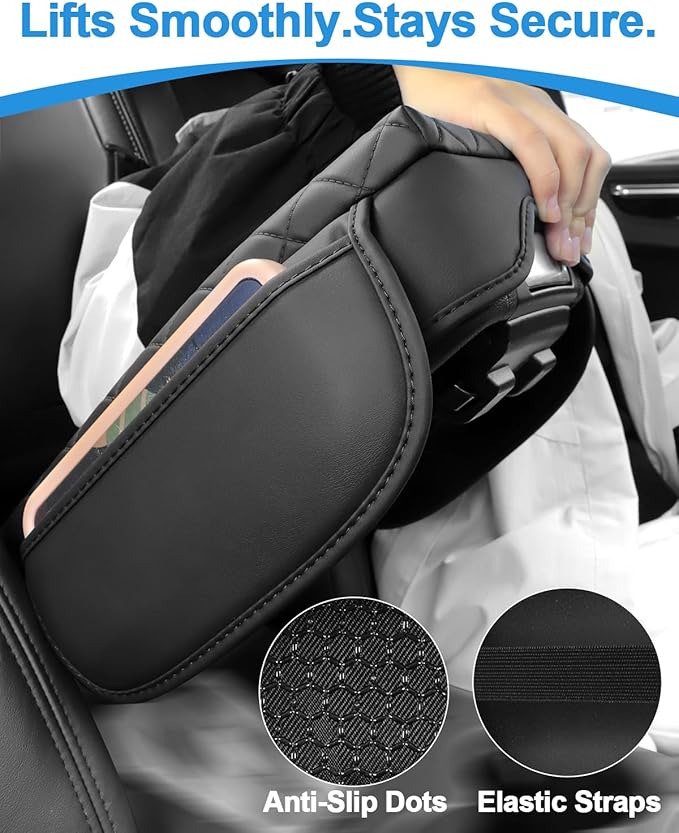 Center Console Cover for Chevy Colorado/GMC Canyon 2023 2024 2025 2026 PU Leather Armrest Cushion Pad with Side Pocket Middle Console Lid Protector Colorado Interior Accessories (Colorado 23-26 pad)