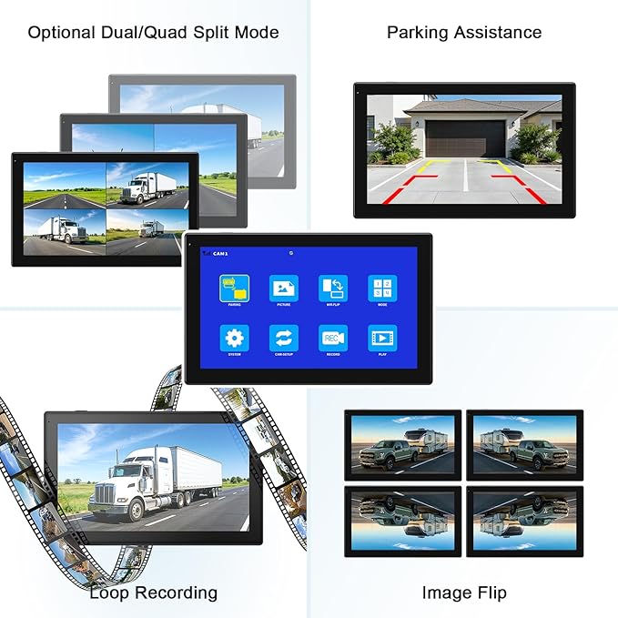Fookoo 10.1“ Solar Magnetic Wireless Backup Camera HD 1080P DVR Touchscreen Monitor Portable 1 Min DIY Install No Drilling Rechargeable Battery Night Vision for RV Camper Trailer - DTC1004