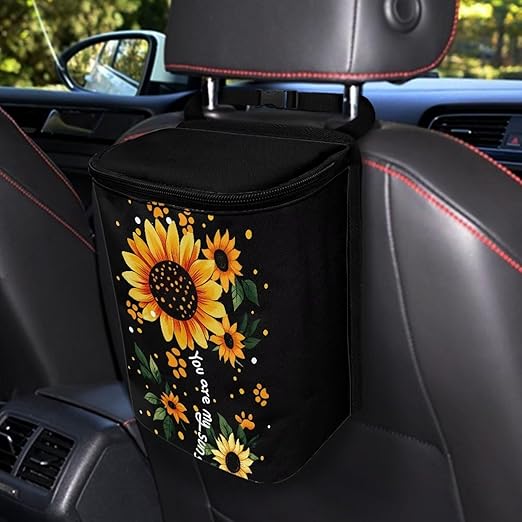BIGCARJOB Sunflower Car Garbage Can Hanging Cute Dog Paw Trash Bag for Back Seat Auto Interior Storage Bags Car Trash Interior Accessories for Womens