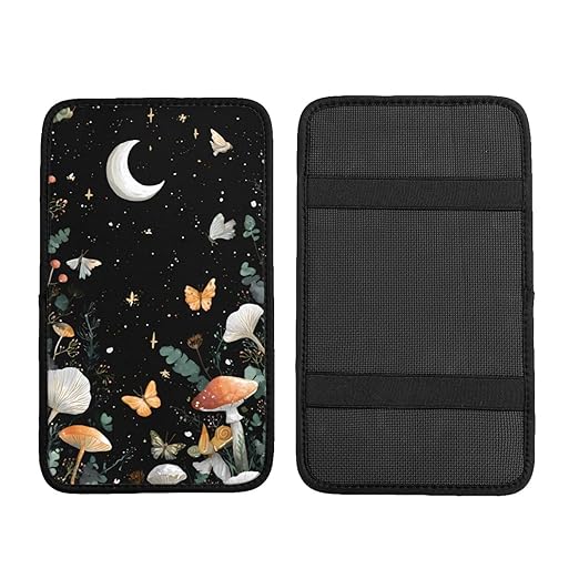 Moon Mushrooms Snails Car Auto Armrest Cushion Cover Accessories Center Console Seat Box Pad Protector Universal Decoration for Most Vehicle SUV Truck
