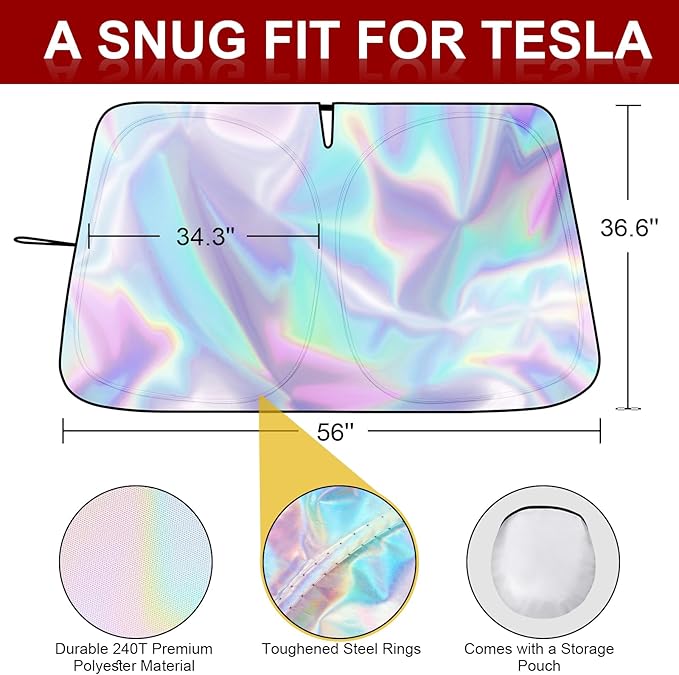 Car Windshield Sunshade for Tesla Model Y/3 - Folding Front Window Sun Shade Cover with Upgraded UV Protection Fabric, Professional Accessories for Tesla Model 3/Y 2016 to 2026 with a Storage Bag