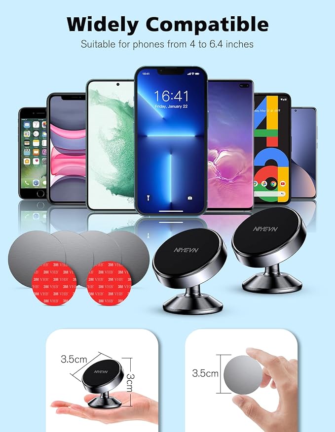 [2 Pack Magnetic Phone Holder car,[360°Rotation] car Mount Magnet,[4 N52 Magnets] Super Magnetic Force is Suitable for Most iPhone and samsumg Smartphones ，Black Phone Holder (Black)