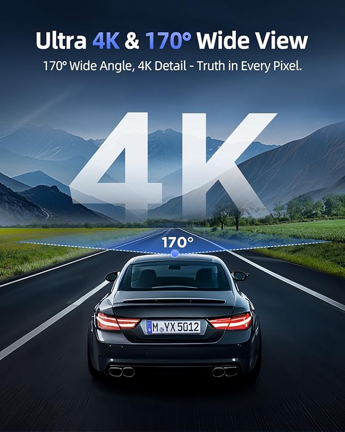 Dash Cam Front 4K - 1.5" IPS Display & 5G WiFi & 64G Card, 360° Rotation Mini Dashcam, Car Camera with WDR Night Vision, 24H Parking Mode, G-Sensor, Loop Recording,170° Angle, Dash Camera for Cars