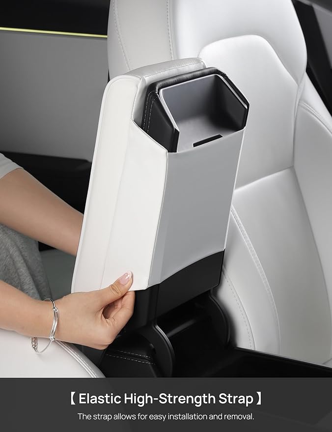 TPARTS Leather Armrest Support Cushion for All Tesla Model Y/3/X/S Tesla Armrest Decor Interior Accessories Memory Foam Console Pillow Elbow Rest Cover Pad (White)