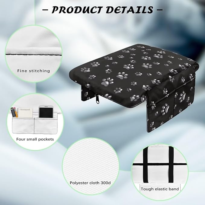 Dreaweet White Dog Paw Center Console Cover with Pockets Cute Car Accessories for Women Interior,Thick Arm Rest Cover for Car Truck SUV,Universal Car Armrest Cover Cushion Pad