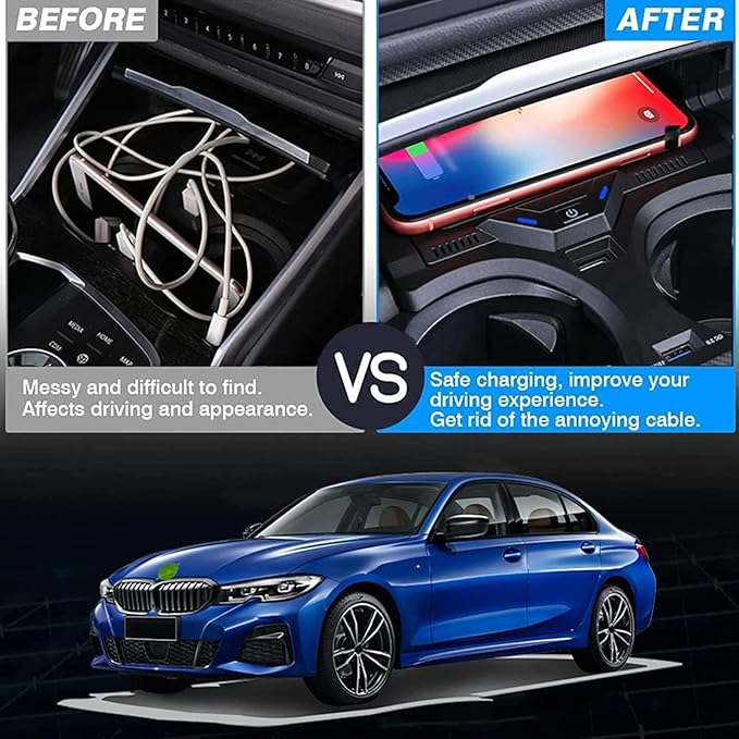 Wireless Car Charger Compatible with BMW 2 Series 2022 2023/3 Series G20 2020-2023/4 Series G22/G23/G26 2020-2023, Center Console Accessory Panel, 15W Qi Support Original Car with NFC