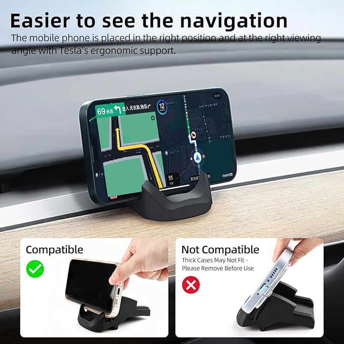 Dashboard Phone Mount for Tesla Model 3 Y Car Cell Phone Holder Silicone Non-Slip Phone Stand Compatible with All Smartphones (2021-2023 Model 3 & 2021-2024 Model Y)
