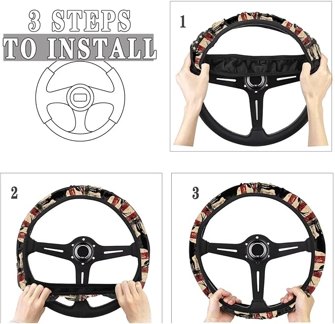 SEANATIVE Deer American Flag Car Steering Wheel Cover for Women Breathable Anti Slip Auto Steering Wheel Covers fit Standard Size 15inches