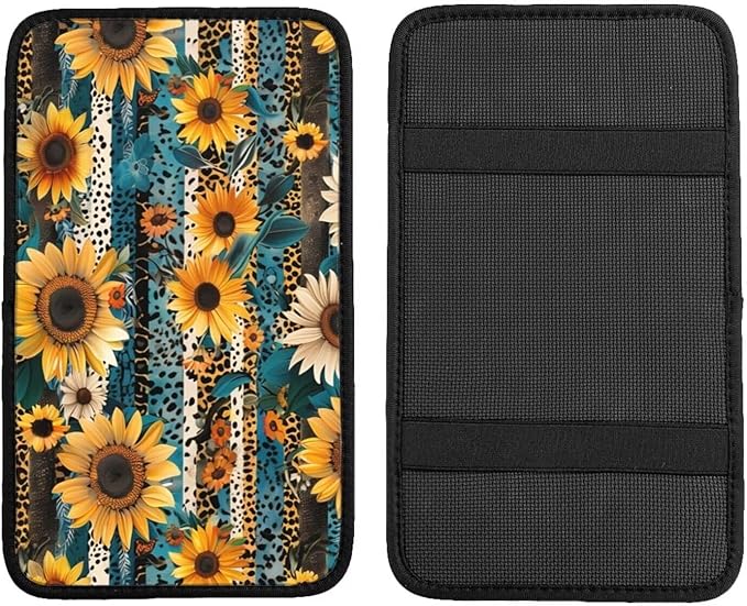 Center Console Cover for Truck Van Sedans Leopard Sunflower Armrest Cushion Protector Interior Accessories Stripe Aztec Car Center Console Cushion Pad