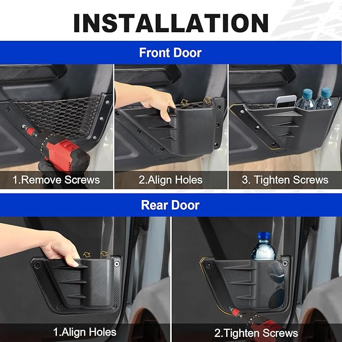NeaLia Ford Bronco Door Storage Pockets, Front & Rear Door Side Organizer Box, Interior Net Pocket Replacement Bezel Frame Trim Cup Holder for Bronco 2021 2022 2023 2024 2025 (Not Sport), 4PCS