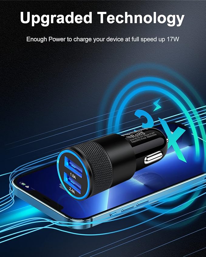 Car Charger, [2Pack/3.4a] Fast Charge Dual Port USB Cargador Carro Lighter Adapter for iPhone 15 14 13 12 11 Pro Max X XR XS 17 Plus 16, iPad, Samsung Galaxy S23 S22 S21 S25 Plus S7 j7 S10e S9 Note 8