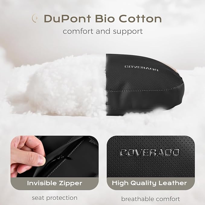 Coverado Leather Car Headrest Pillow Car Neck Pillow with Adjustable Strap, Head Support Rest Driver Relax Head Muscles Relieve Driving Fatigue, Breathable & Removable Cover, Black