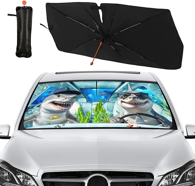 Socira Funny Sharks Car Windshield Sun Shade Umbrella Foldable Sunshade for Front Window Auto Windshield Sunshade Covers Car Accessories Protect from Sun Rays Heat 57'' X 30''