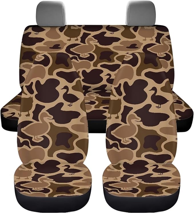 KEIAHUAN Duck Camo Hunting Car Seat Cover 4PCS Front Seat Covers and Split Rear Bench Seat Covers Soft Auto Interior Accessories Decor Universal Fits for Most SUV Truck Van