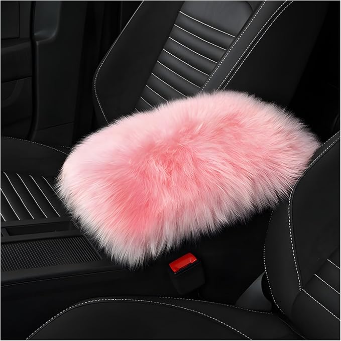 Center Console Cover, 11.81"×7.87" Automotive Fluffy Plush Center Armrest Protector, Universal Furry Comfortable Center Console Pad for Cars Trucks SUVs, Car Accessories (Light Pink)