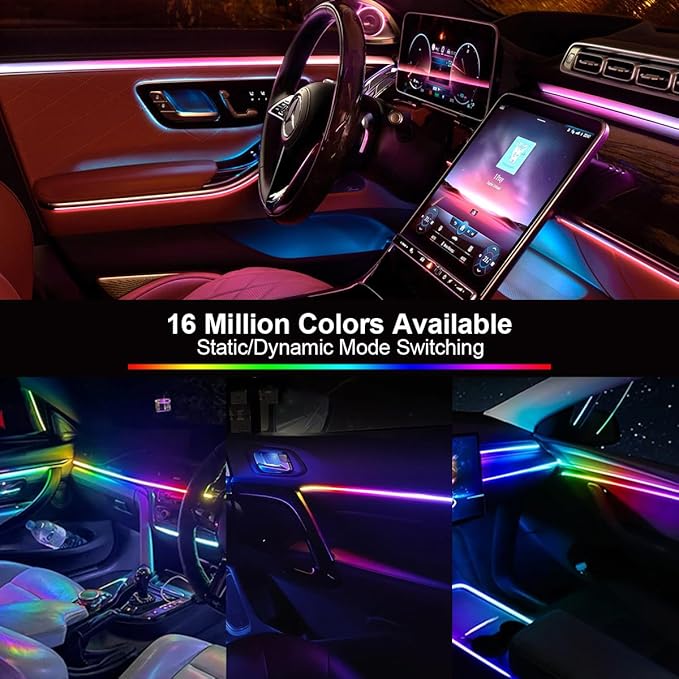 Dreamcolor Interior Car Strips Lights: Led Acrylic Light 14 in 1 RGB Ambient Lighting with Wireless App for Cars - 16 Million 175 Inches 600 Led Music Sync Led Lights Kits