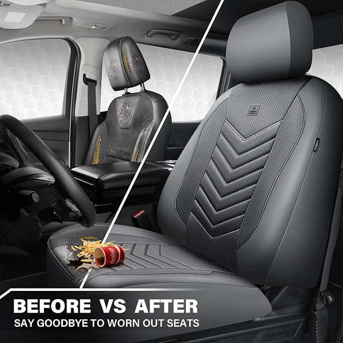 CAR PASS 3D Foam Mesh Leather Car Seat Covers Front Seats, Grey Breathable Front Seat Cover for Cars, Comfortable Universal Fit for SUV Truck Sedan Automotive Anti-Slip Airbag Compatible, Pure Gray
