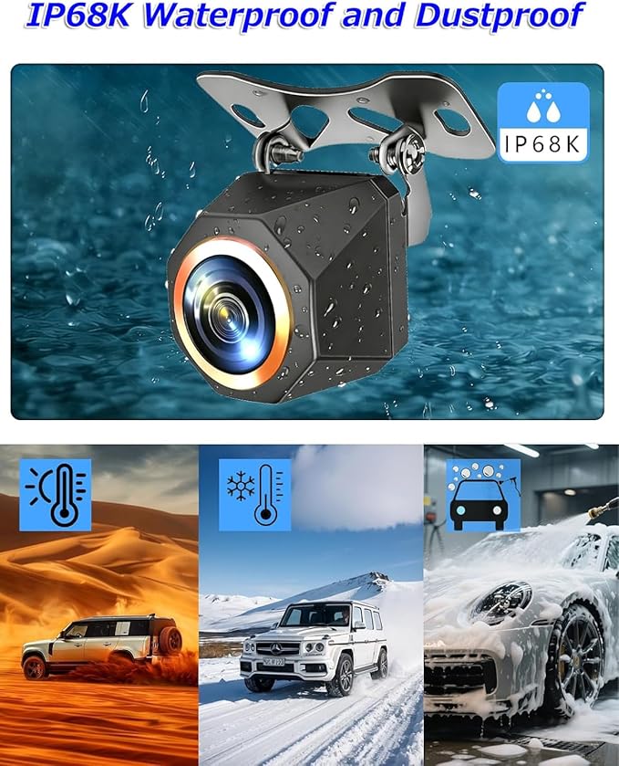 1080P Backup Camera for Car, 3MP 170° AHD CVBS Universal Rear View Camera with Night Vision & 4 Modes,12-24V, IP68K, Guide Line, Mirror/Normal Switch,Rear/Front/Side cam for car,SUV,truck, large truck