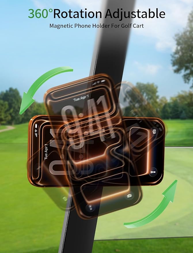 GBEAST Magnetic Golf Cart Phone Holder Compatible with MagSafe for iPhone 12-17 Series, N52 Magnets Phone Mount for EZGO/Club Car/Yamaha,360° Rotation Golf Accessories for Men Women, Gifts for Golfer
