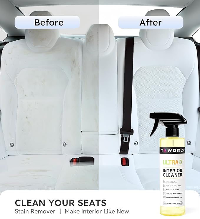 Premium Car Interior Cleaner (17oz Brush + Towel) | Interior Car Cleaner for Leather, Vinyl, Glass & Plastic | Residue-Free Matte Finish for Upholstery, Dash, Trim & Screens - Safe on All Surfaces
