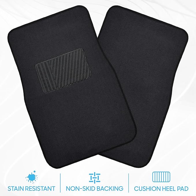 BDK Classic Carpet Floor Mats for Car & Auto - Universal Fit -Front & Rear with Heelpad (Black) - 45142