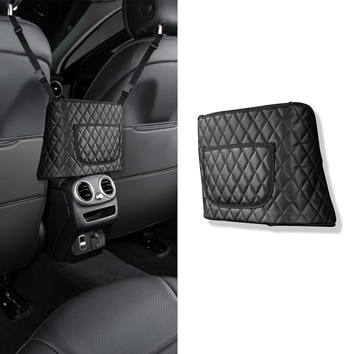 Car Net Pocket Handbag Holder, Large Capacity Leather Organizers and Storage Purse Holder for Car Between Seats, Universal Automotive Consoles & Backseat Organizer for Most Cars