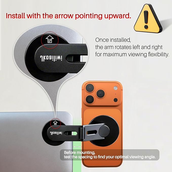 Invisible Adjustable Magnetic Laptop Phone Holder for Dual Screen, Foldable Continuity Camera Mount for Magsafe iPhone 12-7, Aluminum Monitor Side Mount Stand for MacBook, Tesla, iMac