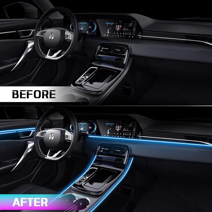 RGB Acrylic Ambient Lighting Car Lights, LED Strip Lights with APP Control, 593 LEDs Interior Car Lights, 6 in 1 Neon Car Ambient Neon Light Kits