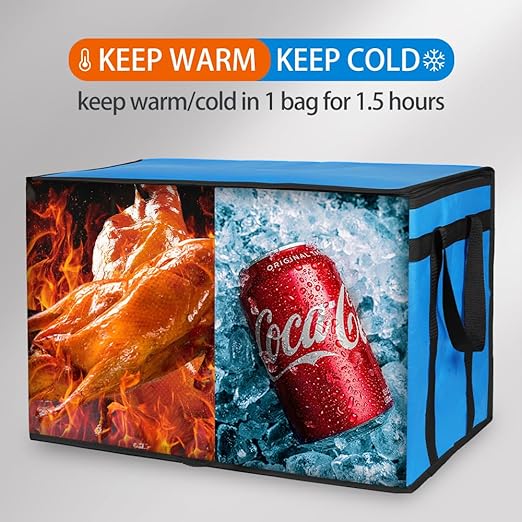 Bodaon 2PK Cooler Insulated Food Delivery Bag for Delivery Drivers, XXX-Large Thermal Bags for Catering/Hot Pizza, Travel/Camping/Picnic Basket，Grocery Reusable Warmer Frozen Essentials(Black +Blue)