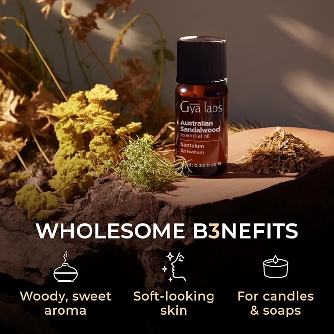 100% Pure Australian Sandalwood Essential Oil - 0.34 Fl Oz - Australian Sandalwood Oil for Hair, Skin, Diffuser, Aromatherapy & DIY Candle Making Scent