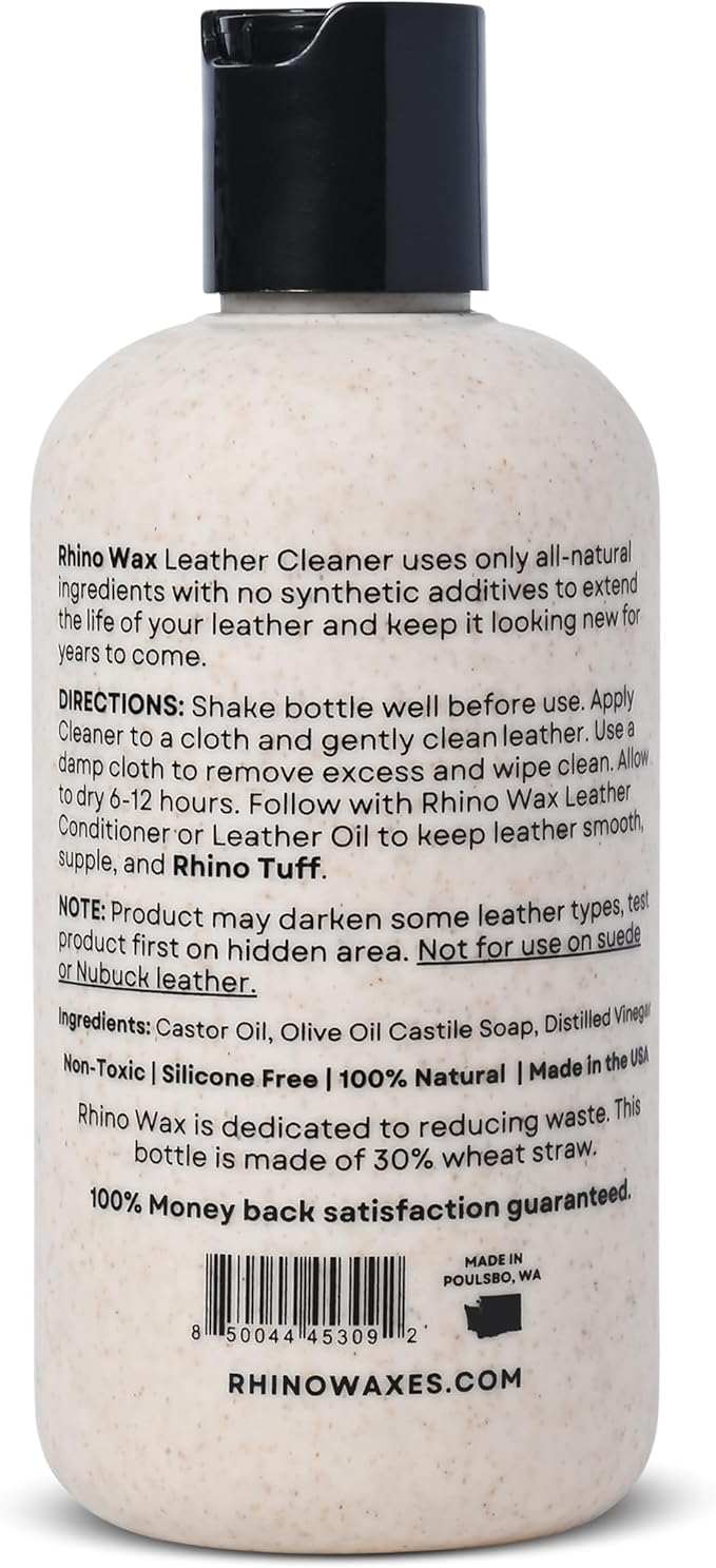 Leather Cleaner (8 oz) - Premium Cleanser for Furniture, Handbags, Shoes, Boot and Car Seat Cleaning - Apply Before Using Oil or Conditioner for Leathers - 100% Natural - Made in the USA