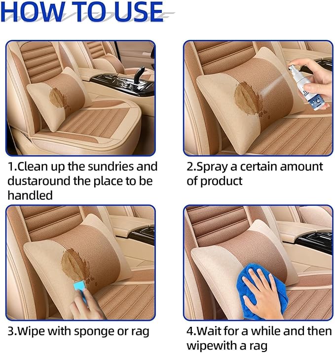 5 Seconds Car Stain Remover, Car Stain Remover, Interior Fabric Leather Cleaning, Car Seat Upholstery Strong Stain Remover, Foam Cleaner Spray for Car (30ml)