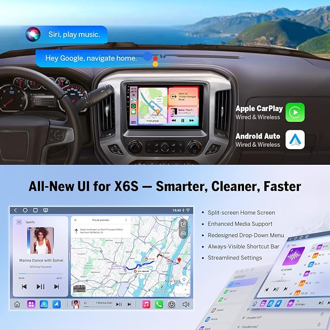 Eonon GMSX6S2 Car Stereo for Chevy Chevrolet Silverado/GMC Sierra 2014-2018, 2015 Silverado Radio CarPlay & Android Auto Head Unit, 10.1" QLED Car Radio with Bluetooth, SWC, 6+64GB -(QCM6225-AD)