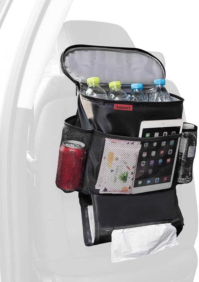AUTOARK Car Seat Back Organizer and Cooler Set,Multi-Pocket Travel Storage Bag(Heat-Preservation and Waterproof),Bigger-Capacity,AK-054