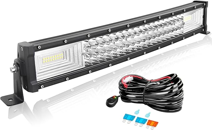AUXTINGS 22 inch 270W Curved Triple Row LED Light Bar Work Light Spot Flood Beam with Wiring Harness kit Switch for Trucks Tractor 4X4 Jeep Boat Off Road Auto Fog Driving Lamp 12V 24V Waterproof IP67
