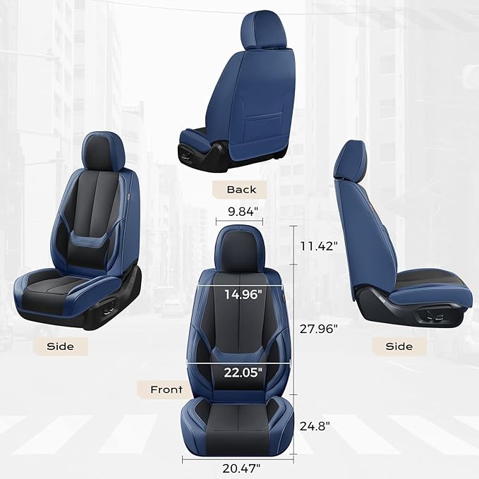 Coverado Seat Covers, Car Seat Covers Front Seats, Leather Seat Covers for Cars, Car Seat Protector Waterproof, Black Car Seat Cushion, Front Carseat Cover Universal Fit for Most Cars Blue