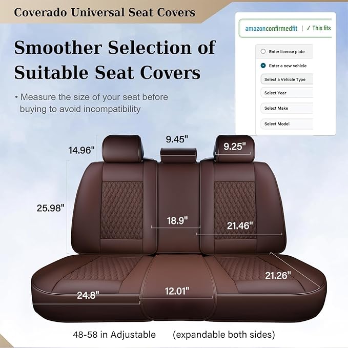 Coverado Leather Rear Seat Covers for Cars, Waterproof Back Seat Cover, Universal Automotive Seat Cushion Protector for Most Cars Trucks SUV (Coffee)