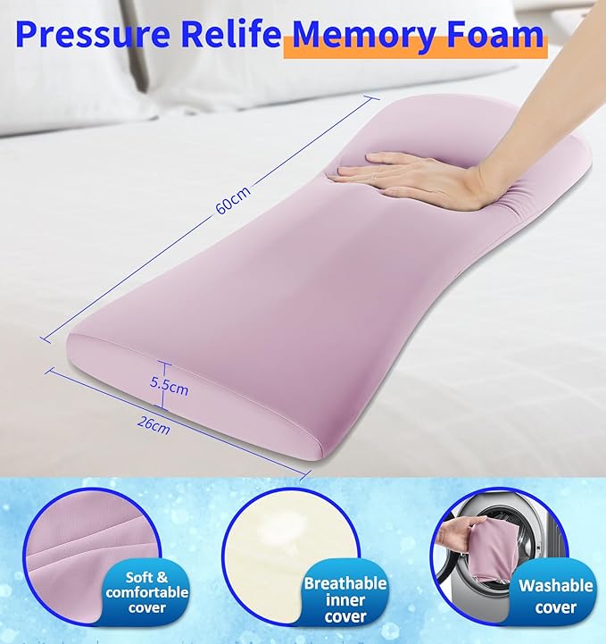 Lumbar Support Pillow for Bed – Memory Foam Waist Pillow with Cooling Cover for Comfortable Back Support – Bolster Pillow for Side, Back & Stomach Sleepers – for Bed, Sofa, Car