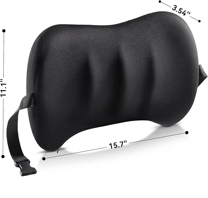 Lumbar Support Pillow for Car Seat and Office Chair, Memory Foam Back Cushion with Breathable Cover and Adjustable Straps for Driving, Ergonomic Orthopedic Back Rest Lower Back Support, Black