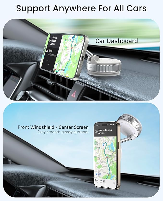 Jononser Magnetic Car Phone Mount, Compact Foldable Phone Holder with Strong Nano Adhesive & N52 Magnet, 360° Adjustable Dashboard/Windshield Mount for iPhone 17/16/15/14/13/12 & MagSafe Devices
