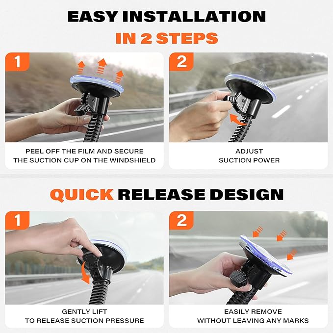 APPS2Car for Heavy-Duty MagSafe Truck Phone Mount, 4.33" Extra Large Vacuum Suction Cup, 20 Strong Magnets, Ultra-Stable Double-Rib Long Arm, Magnetic Phone Holder for Pickup, Semi Trucks, Tractor