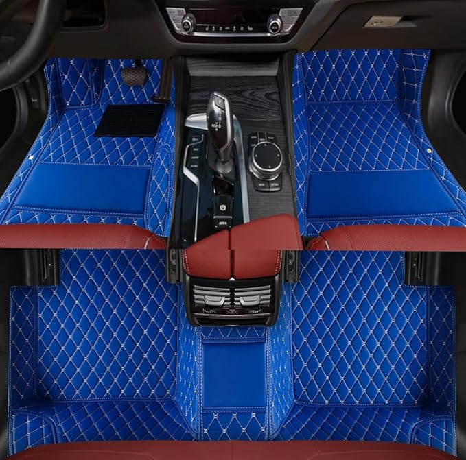 Custom Personalized Floor Mats for Cars，Luxury Full Coverage All Weather Car Floor Mats，Anti-Slip Leather Car Mat Set ，Custom Floor Mats for 99% of Cars, Trucks & SUVs (Blue)