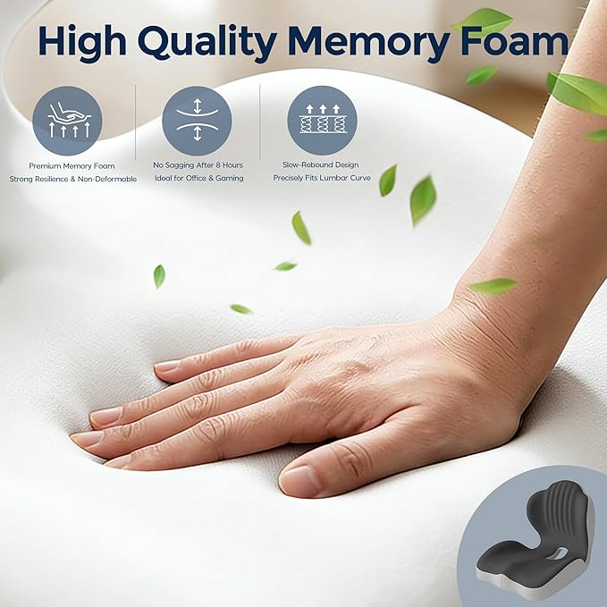 Seat Cushion for Office Chair Car, L-Shaped Ergonomic Seat Cushions,Memory Foam Orthopedic Cushion with Coccyx Hollow,Lumbar Support & Tailbone Pain Relief for Car, Truck, Home,Dark Gray & Light Gray