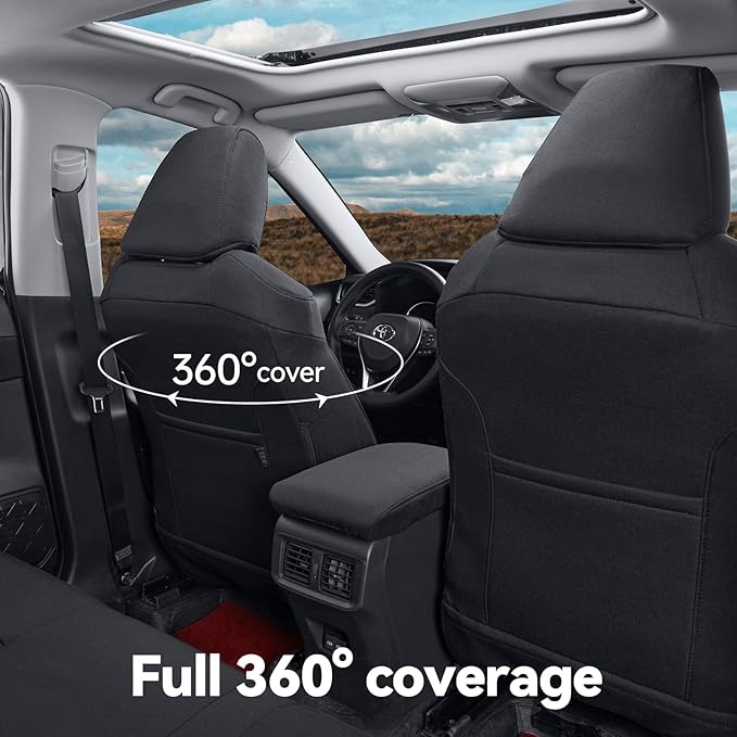 coverdream 2026 Rav4 Seat Covers Custom Fit for 2026 Toyota Rav4 Hybrid (LE,XLE Premium) SUV,Full Set Polyester Car Seat Protector Black